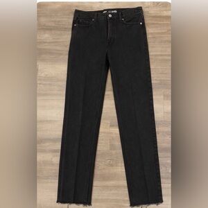 Old Navy Sky-Hi Straight Jeans Black button fly Size 2 Extra High Rise Raw Hem
